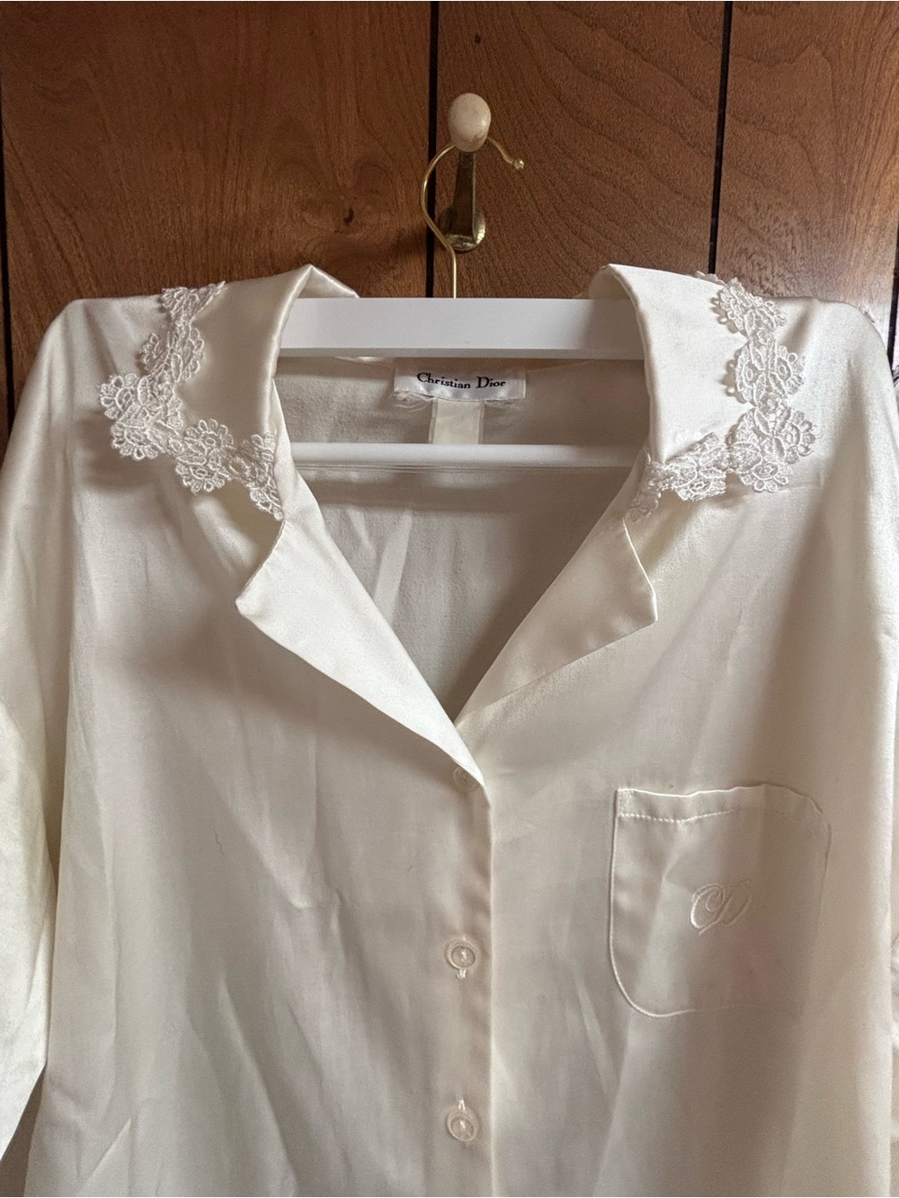 Christian Dior Cream Lace-Collar Satin Pajama dress